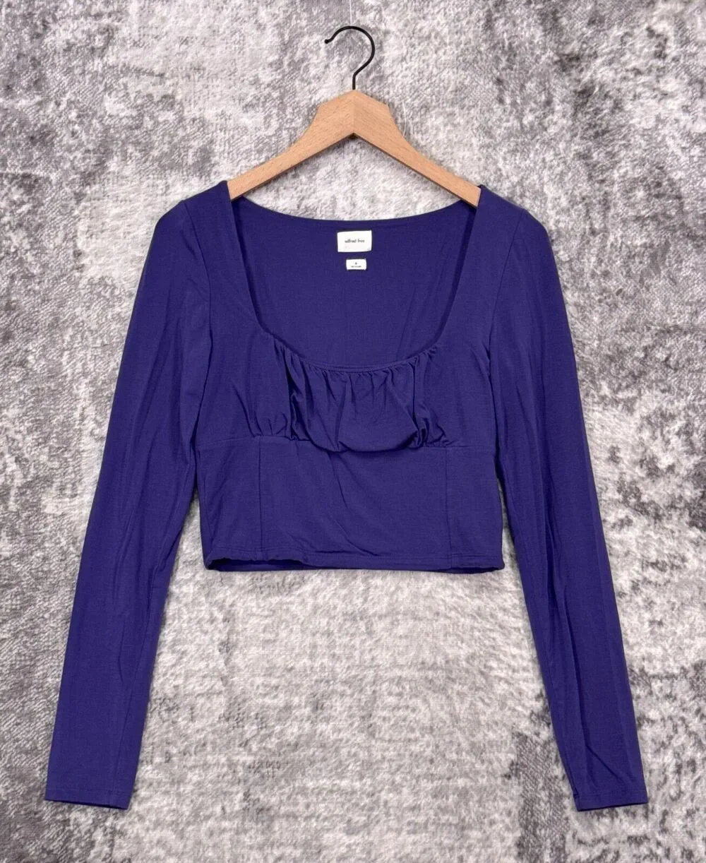 Aritzia Top Medium Womens Wilfred Purple Long Sleeve Crop Blouse